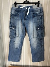 Police 883 Men's Size 38S Jeans Button Fly Drawstring Waist Blue Denim Leg 30”
