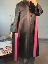 PRADA Coat IT 40 UK 8 Black Silk Oversized Full Length Taffeta Pink Stripes