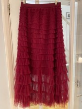 NEW WITH TAGS Tiered ruffle layered mesh tulle skirt dark red/burgundy sz8-10