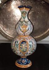 Beautiful Italian Antique Deruta Faience Gourd Vase with Mythical Creatures 1890