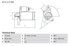 BOSCH 0986017440 Starter 263mm Length Clockwise Rotation Fits Land Rover