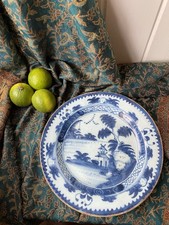 Delft Pottery Wall Plate Antique English Blue White, 18th Century