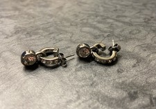 Dyrberg / Kern Stainless Steel Drop Mini Hoop Earrings Swarovski Crystals - New