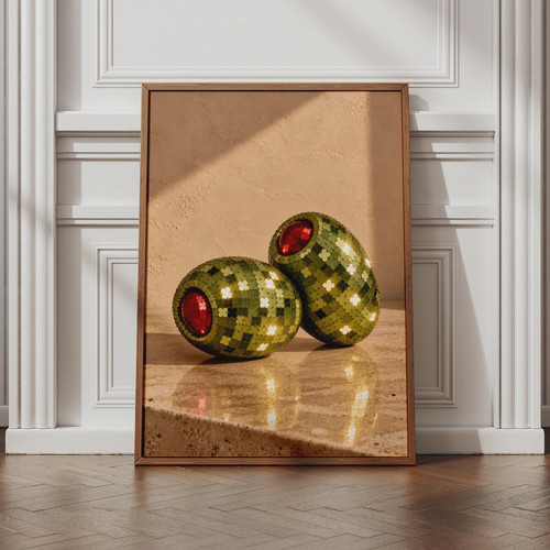 Disco ball olive art - disco, print