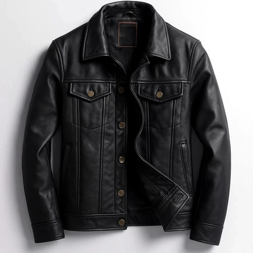 Real lambskin black trucker - lambskin,