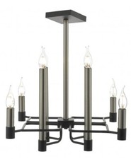 RP260Isambard 8 Light Ceiling Pendant In Black Iron Work And Satin Chrome Finish
