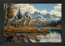 Wolf Pack by the Lake Framed