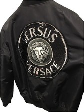 VERSACE VERSUS AUTHENTIC BLACK BOMBER JACKET WITH SEQUINS LION HEAD 