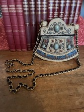 Vintage Boho Paper Mache Hand Made Embellished Jewelled Handbag Purse Chain Bag