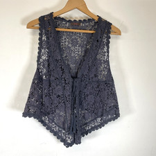 Wrap Blue Crochet Lace Cotton Boho Waistcoat Size UK 16