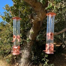 2 x Copper Style Hanging Bird Seed Feeder with 4 Feeding Ports Garden Wild Birds