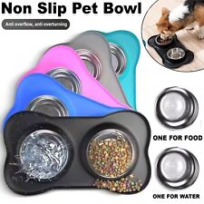 Double Pet Dog Bowls Food Water Stainless Steel Non Slip Puppy Cat Feeding