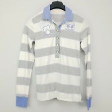 LA MARTINA Womens Top Henley SMALL (tag L) Grey Cotton Sweatshirt Jumper