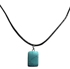 1x Cuboid Gemstone Pendant Black Cord Necklace