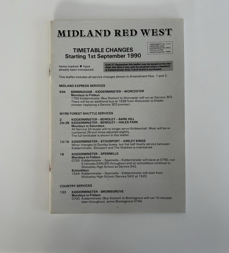 Timetable changes for midland - timetable,