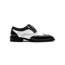 Men’s Retro Black White Leather Gatsby Brogues Shoes