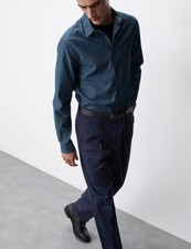M&S - Autograph Mens Navy Cotton Straight Men Trousers