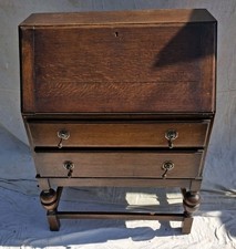 Antique vintage turned oak writing bureau / desk