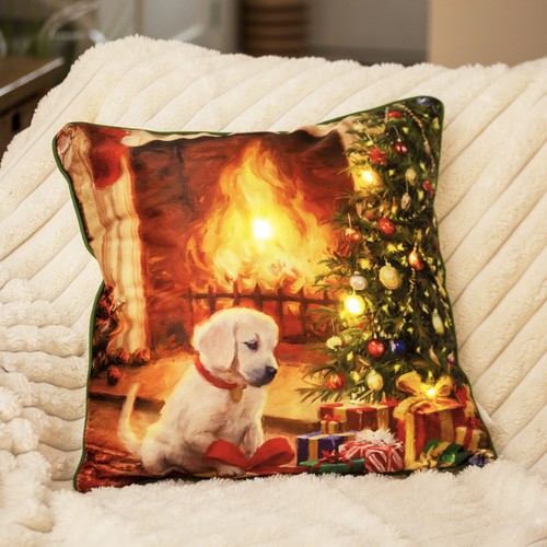 Led christmas puppy cushion - led,