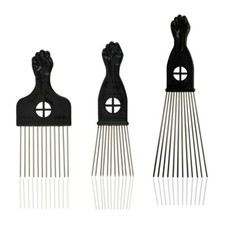 Black Metal Afro Pick Comb Durable Curly Hair Styling Volume Lift Salon Tool