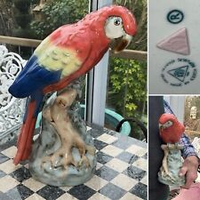 RARE ROYAL DUX SCARLET MACAW CERAMIC FIGURINE CZECH BOHEMIA PINK TRIANGLE C1960