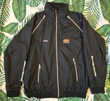 HM Plant Honda Racing Hitachi Windbreaker Black Coat Hood Pockets Size M Medium