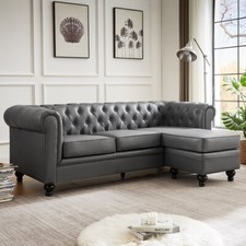 Hertford Faux Leather L Shaped Corner Sofa In Dark Grey