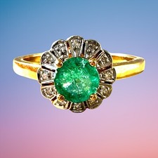 Emerald Diamond Cluster Ring 1997 9ct 3.24 gms Luke Stockley