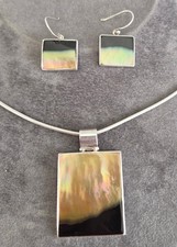 Statement Black Lipped Oyster 925 Sterling Pendant Necklace & Matching Earrings
