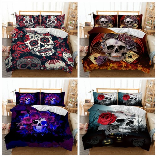 Skull florals duvet cover - florals, with