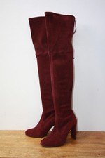 RRP £658 Stuart Weitzman Maroon Suede Highland Thigh High Boots Size UK 6