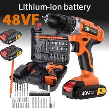 48V Cordless Drill 45Nm Electric Screwdriver Drill Combi Driver Set + 2 Battery