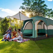 Double-Layer Cabin Tent 6-Person Camping Tent w/ Rainfly-Green