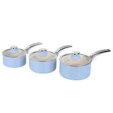 Swan Retro Saucepan Set With Glass Lids 3 Piece Blue 16cm/18cm/20cm-SWPS3020BLN