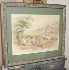 Original Victorian Watercolour Painting of Children Style of Myles Birket Foster