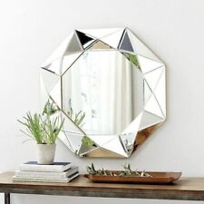 Large Hanging Wall Mirror Silver Bevelled Jewel Cut Home Decoration Diamond 21''
