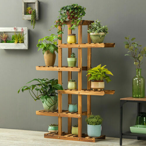 Wooden plant stand tiers - plant,
