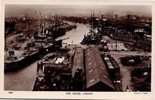 Cardiff, The Docks - unposted RPPC. Barges, sailing ships