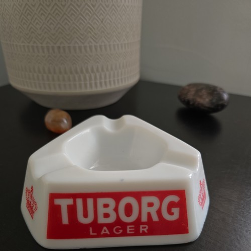 Tuborg white glass ashtray - tuborg,