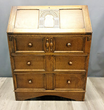 Antique Art Deco Bureau Desk 1920s Oak Writing Cabinet  Vintage Three Drawers