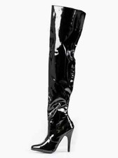 Long Black Patent Effect Zip Stiletto Thigh Boots US 11/UK9 excellent condition 