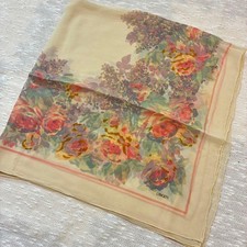 LIBERTY Silk Scarf 80s Vintage Beige Floral 82x82cm