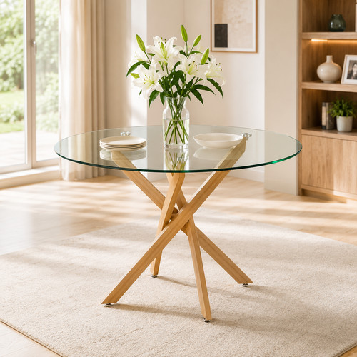 100cm round glass - 100cm, dining