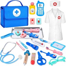 Doctors Set for Kids, Wooden Doctors Kit with Real Stethoscope Doctors Bag and 