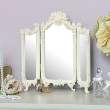 Small cream rose triple mirror bedroom vanity dressing table shabby French chic