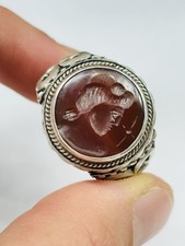 Antique/roman style mens silver ring UK size X with carnelain intaglio