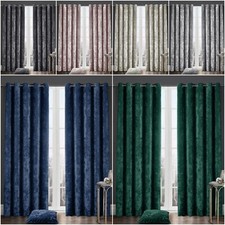New Luxury Crushed Velvet Curtains Pair Fully Lined Eyelet Ring Top Ready Made