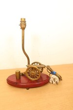 Vintage Brass Cannon Field Gun Table Lamp - Cracked Wooden Base