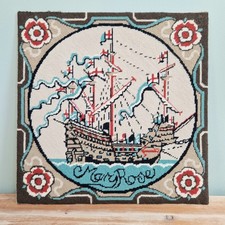 Vtg Needlepoint Tudor Warship