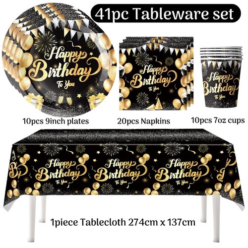 Birthday tablecloth black and - tablecloth,